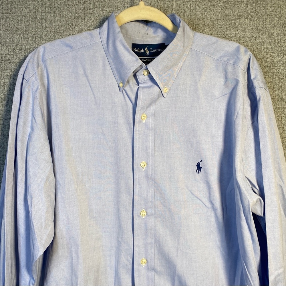 Vintage Polo Ralph Lauren Classic Fit 16 34/35 Blue Oxford Button Down Pony Logo - Picture 3 of 6